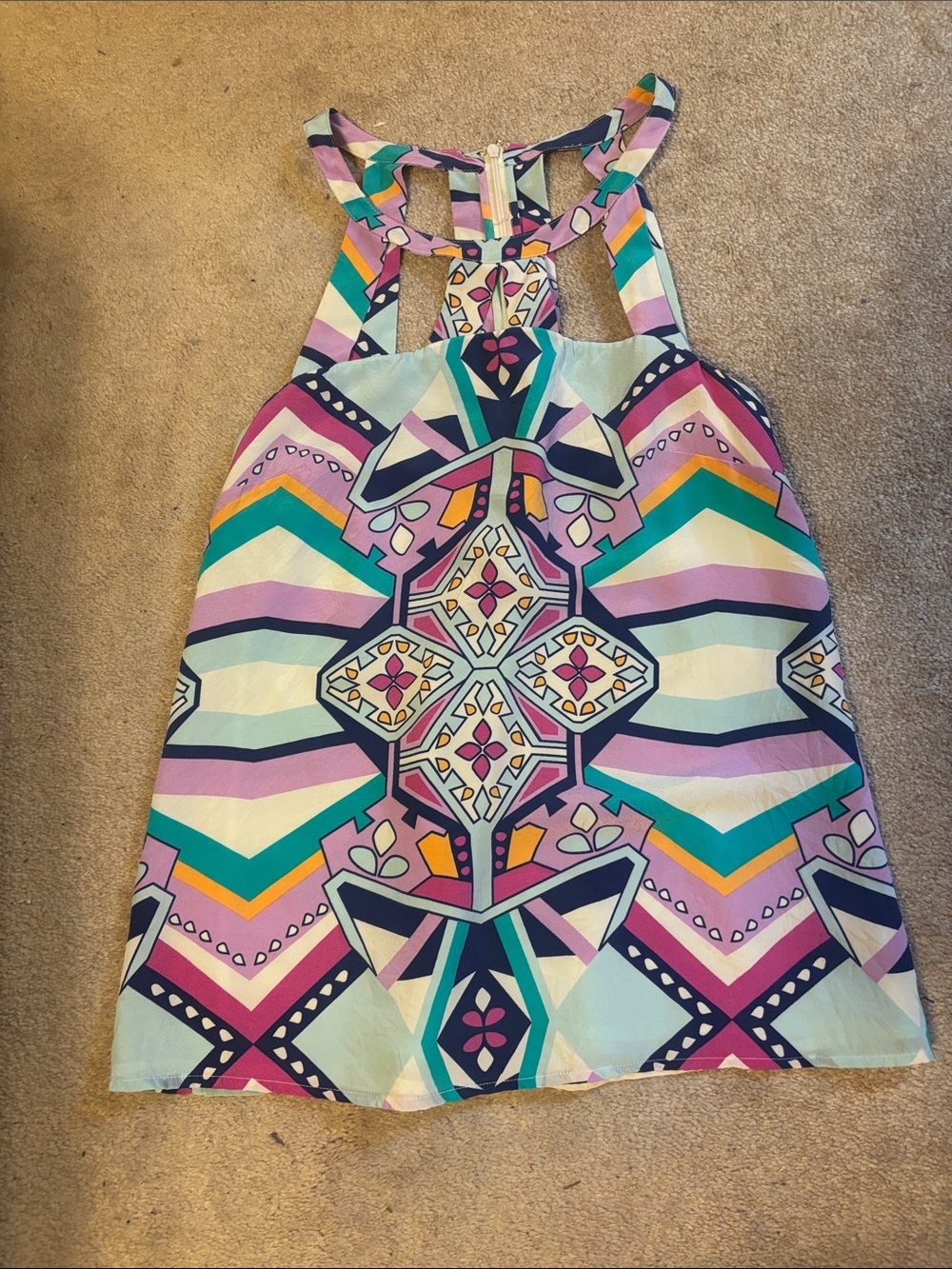Annie Griffin Multicolor Geometric Halter Tank Top